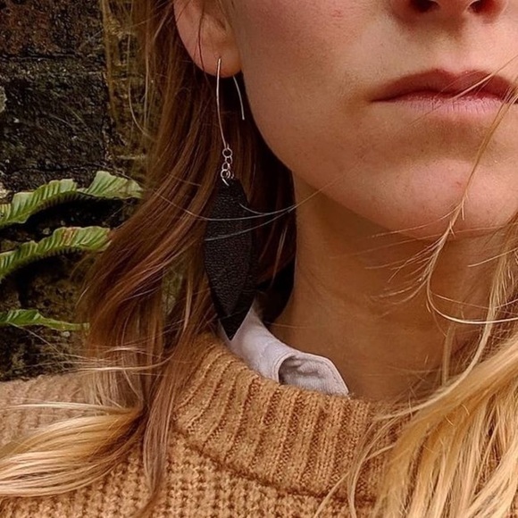 black Leather Earrings - Picture 3 of 7